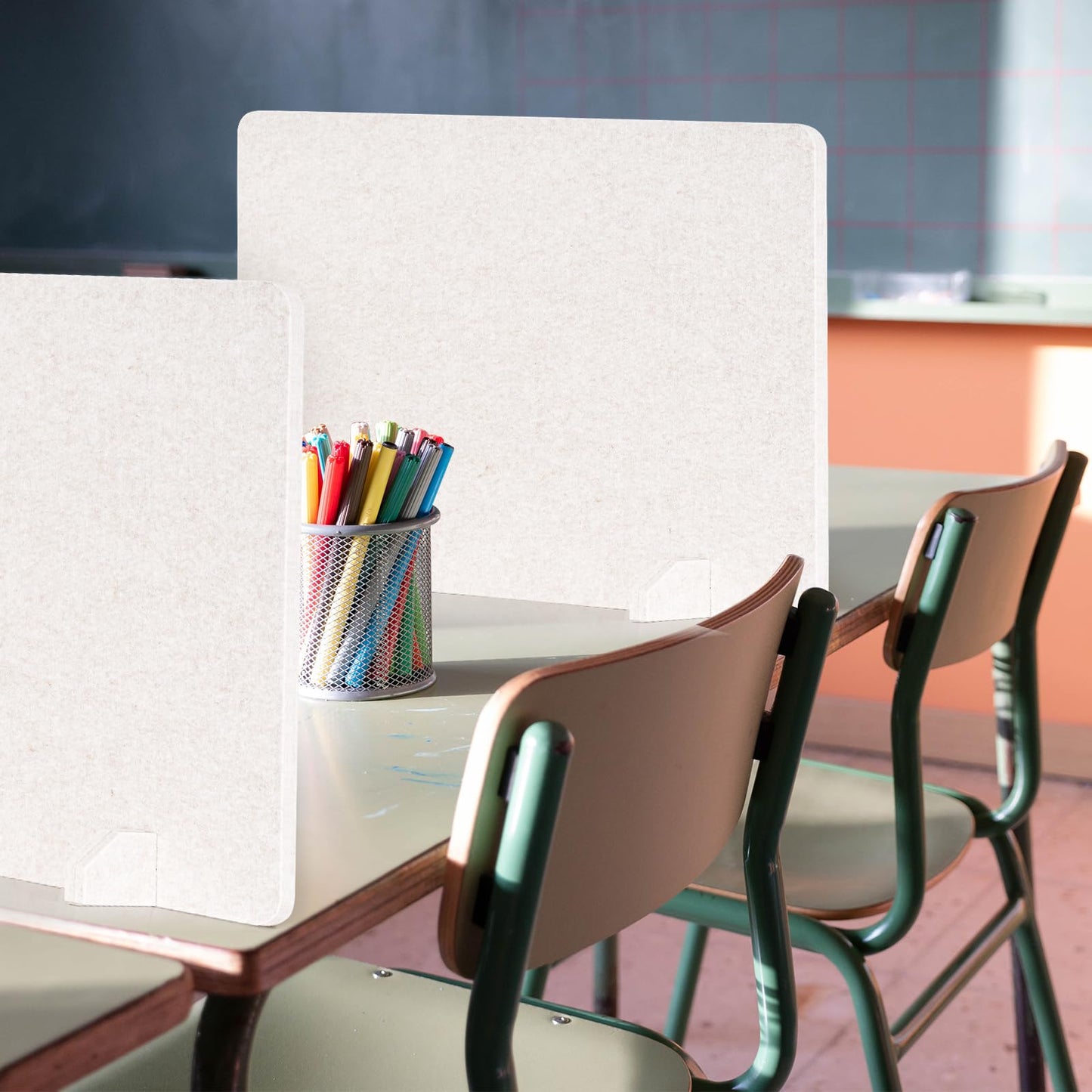 AMUSIGHT 2 Pack Acoustic Desk Dividers - 24" x 20" Freestanding Privacy Panels Set with Noise - Reducing Design Cubicle Sound Proof, Ideal for Office, Classroom, and Home (Light Beige)