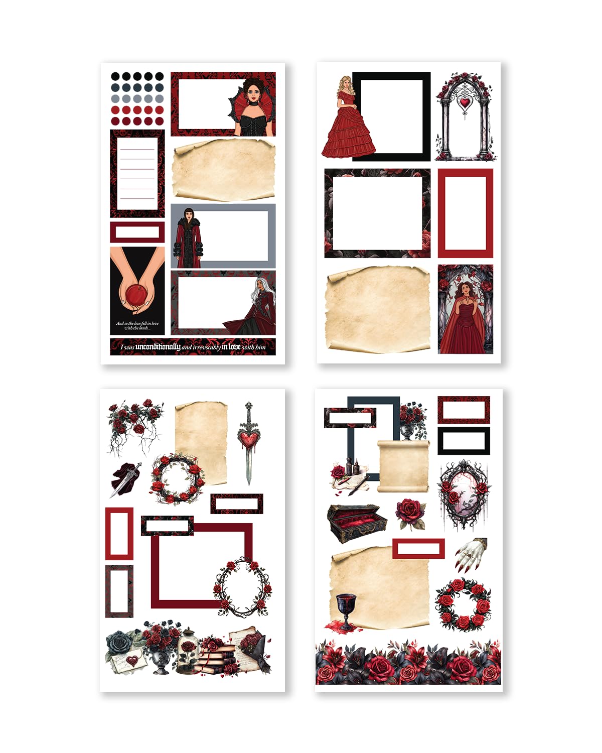 Rongrong Dark Hearts Halloween Planner Sticker Book – 24 Pages of Gothic, Vampire-Inspired Stickers – Perfect for Journals, Scrapbooks, Dark Academia & Spooky October Planner Spreads