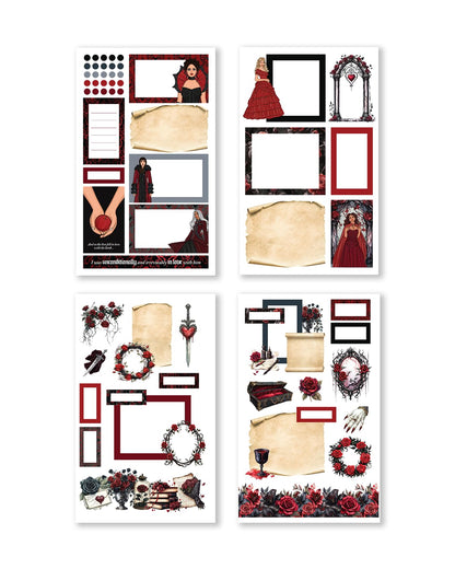Rongrong Dark Hearts Halloween Planner Sticker Book – 24 Pages of Gothic, Vampire-Inspired Stickers – Perfect for Journals, Scrapbooks, Dark Academia & Spooky October Planner Spreads