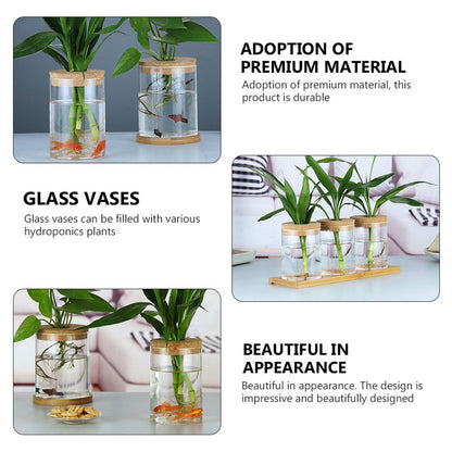 FOMIYES 2pcs Glass Flower Bottle Vase for Hydroponics with Cork Stopper, 6.5cm X 10cm Glass Home Decor Planter for Indoor Plants and Moss Terrarium