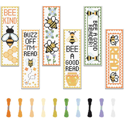 FREEBLOSS 6 Set Cross Stitch Bookmark Kits Insect Pattern Bookmark Cross Stitch Kits with Instructions Punch Needle Embroidery Kit for Beginners, Handmade Bookmarks for Book Lover Reading Day Gift