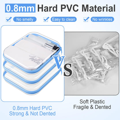 Hoolerry 3 Pcs Clear Hard Zipper Case Hard Plastic Zipper Pouch Makeup Bag Portable Travel Organizer for Cosmetics, Office Supplies, Documents & Toiletries(Blue,M)