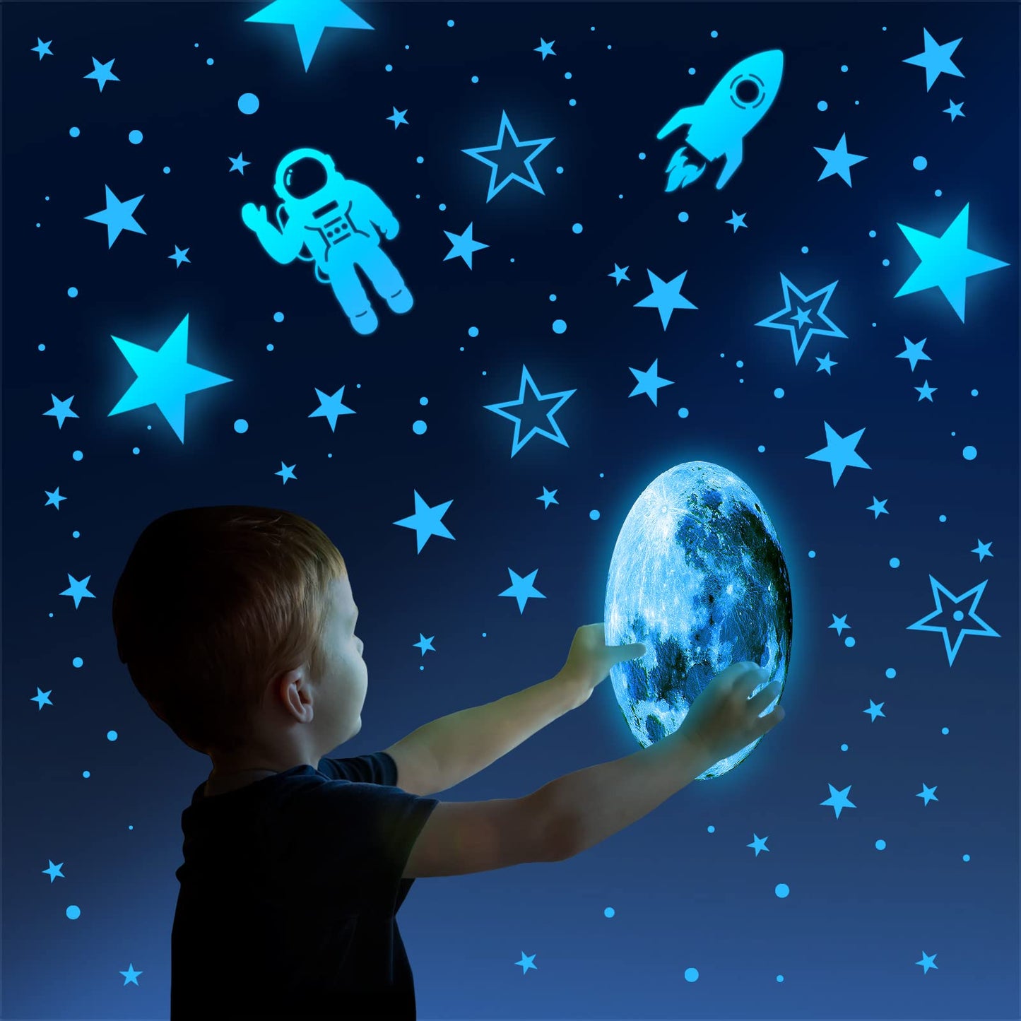 1078 PCS Glow in The Dark Stars For Ceiling Solar System Galaxy Nursery Wall Stickers Rocket Astronaut Kids Boys Room Decorations Bedroom
