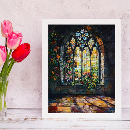 IZTAWEY Canvas Print Wall Art Gothic Cathedral Stained Glass Window Print Poster Artwork Aesthetic Home Wall Decor for Living Room Bathroom Bedroom Wall Art Unframed 12x16inch