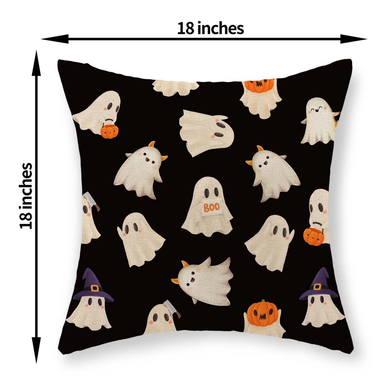 JEFERSO Halloween Pillow Covers 18x18 Set of 2 Cute Black and White Pumpkin Ghost Throw Pillows Fall Halloween Decorations Pillowcase Farmhouse Linen Outdoor Decorative Cushion Case for Couch Sofa