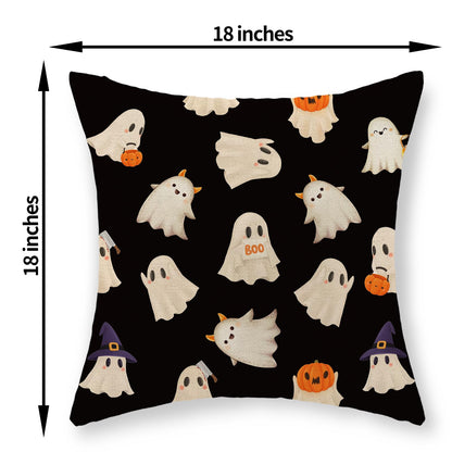 JEFERSO Halloween Pillow Covers 18x18 Set of 2 Cute Black and White Pumpkin Ghost Throw Pillows Fall Halloween Decorations Pillowcase Farmhouse Linen Outdoor Decorative Cushion Case for Couch Sofa