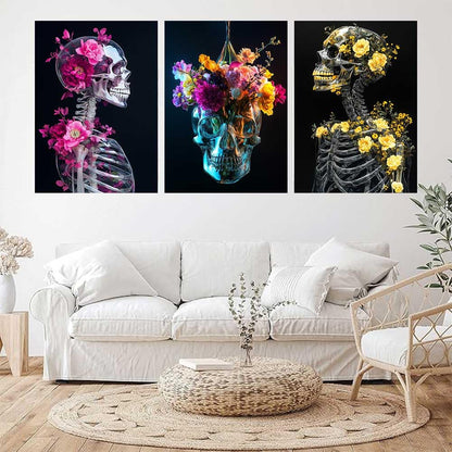 LATETOMT 15x20in 3 Pieces Aesthetic Skull Tapestries Flower Skeleton Wall Art Goth Love Tapestry Black Vertical Wall Tapestry for Valentine's Day Decor Bedroom Living Room Dorm LTMTAYW500
