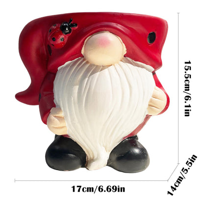 Unique Gnome Planter Pot, Cute Ceramic Gnome Flower Succulent Pot for Indoor Outdoor Plants Home Garden Spring Summer Christmas Decoration (Red)