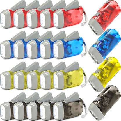 Mudder 24 Pack Hand Crank Flashlight No Battery Emergency Flashlight, Self Powered Portable Light Dynamo Torch for Survival Kit Outdoor Hiking Emergency(Yellow, Red, Grey, Blue)