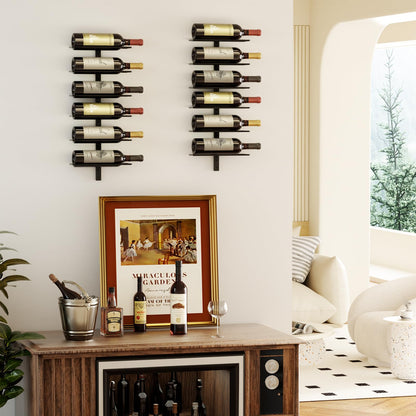 B4Life Wine Rack and Holder Wall Mounted 12 Bottles, Metal Hanging Mount Racks for Wall, Liquor, Champagne for Bottles Storage Home Bar, Cellar and Kitchen, Dining Room (Black, 12 Bottle)