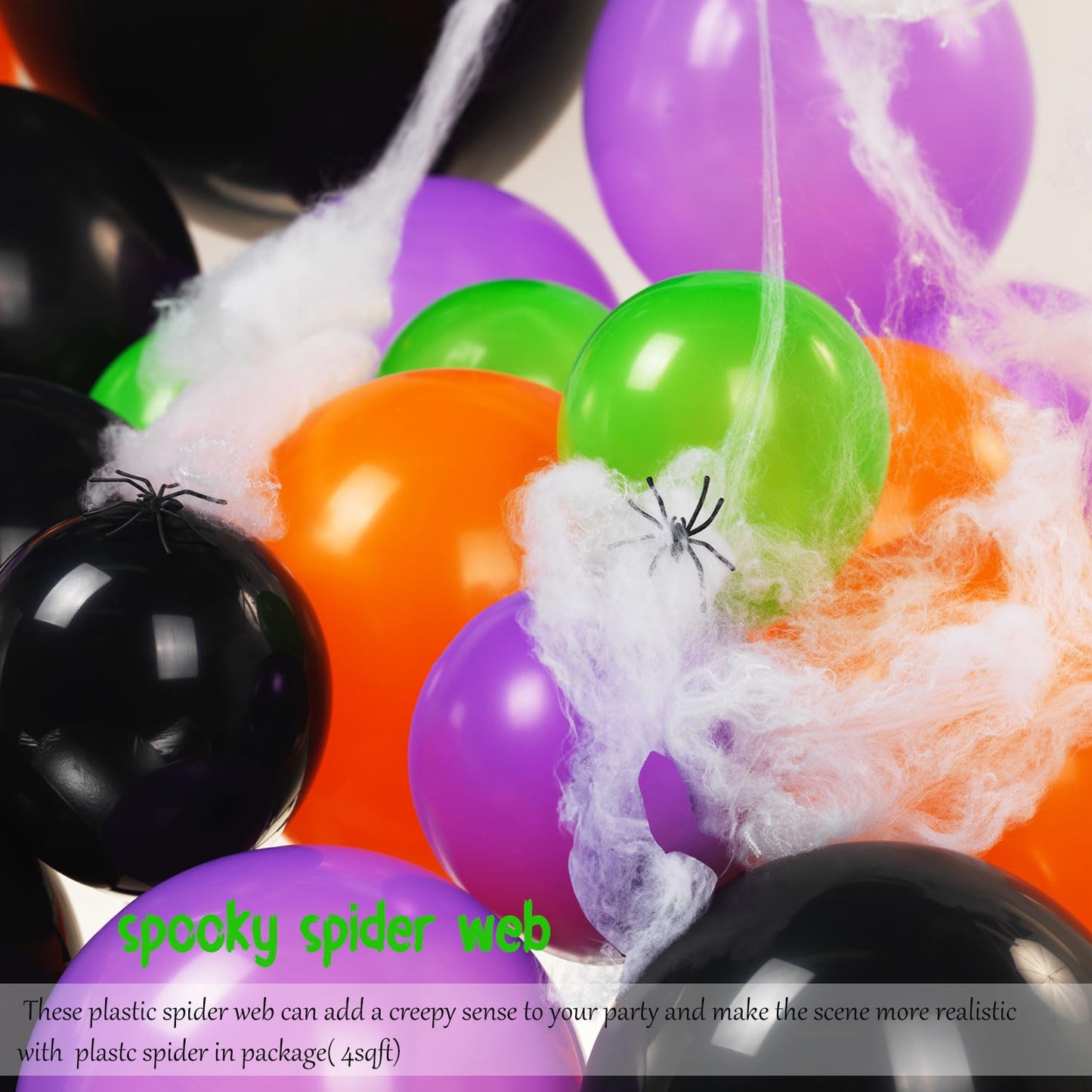 Halloween Balloon Garland Arch Kit 100+pcs Orange and Black Purple green balloons with Spooky Bat Pumpkin foil Balloons spider web for fall Halloween Party spooky-themed birthday Decorations