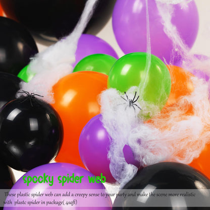 Halloween Balloon Garland Arch Kit 100+pcs Orange and Black Purple green balloons with Spooky Bat Pumpkin foil Balloons spider web for fall Halloween Party spooky-themed birthday Decorations