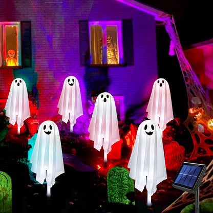 GMAULEE Halloween Ghost Pathway Lights with Stakes, 6PCS Solar Light Ghost Decorations, Waterproof Outdoor Lights for Yard, Lawn, Driveway, Halloween Decor (White)