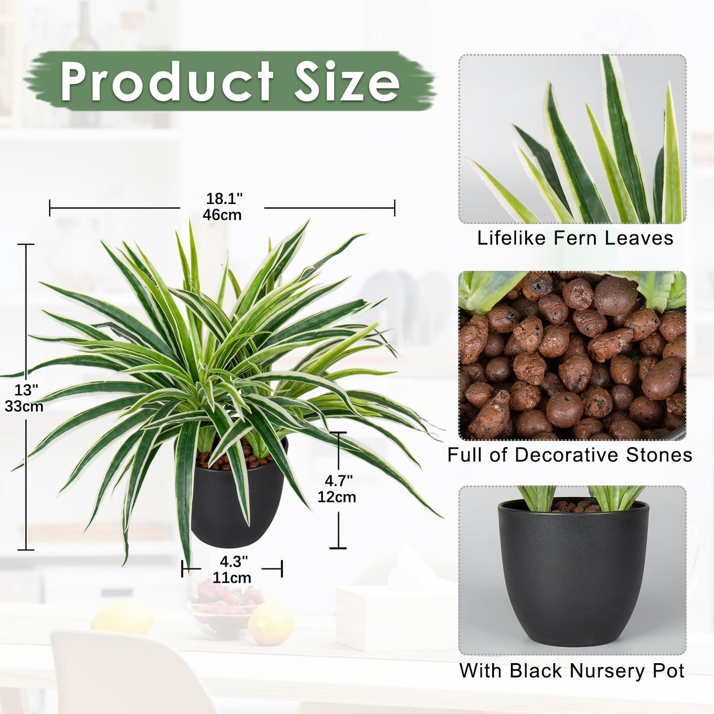 GnFlus Fake Hanging Plant, Faux Spider Plant in Pot Artificial Grass Plants 12 Inch Faux Chlorophytum Comosum Potted Plants for Home Office Table Shelf Desk Kitchen Bathroom Bedroom Decor