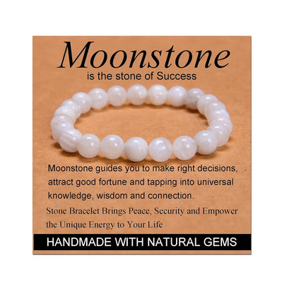 CHELYQST Moon_stone Bracelet - Stone of Success,Stretch Natural Stone Crystal Beads Jewelry Gifts for Women Men Unisex Adult,8mm