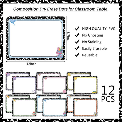 Lincia 12 Pcs Large 12'' Dry Erase Dots for Classroom Table Composition Dry Erase Circles Removable Sticker Spots for Whiteboards, Desks, Wall Decals, Student, Teacher School Supplies