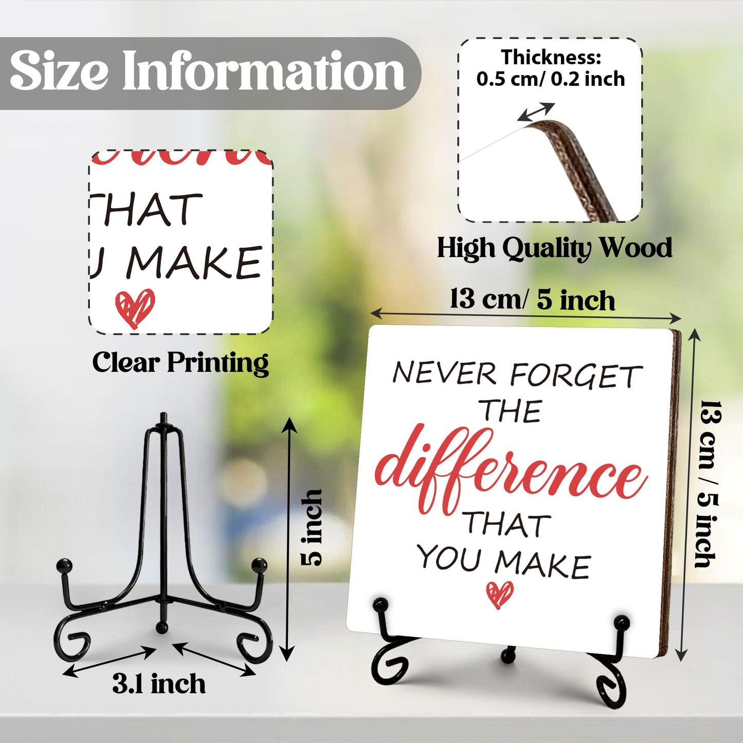 Thank You Gifts for Women Men, Never Forget The Difference That You Make Wooden Sign with Stand, Appreciation Retirement Farewell Going Away Goodbye Gifts for Coworkers Boss Friends, 5"x5"-C23