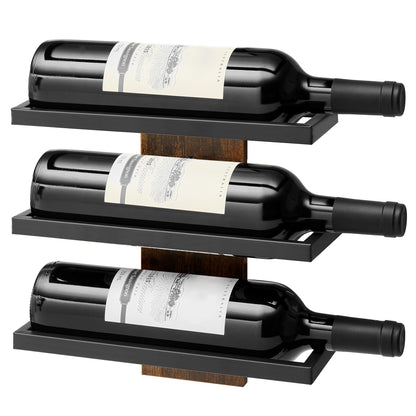 Hoctieon 3-Tier Wall Mount Wine Rack, Wall Mounted Wine Bottle Racks for Display and Storage, Hanging Bottle Holder, for Living Room, Dining Room, Bar, Wine Cellar, Rustic Brown