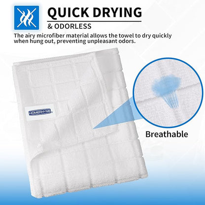 HOMERHYME Hand Towels, 12 Pack 25''*15'' White Microfiber Kitchen Bathroom Hand