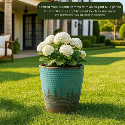 LYTIO Peyton Medium 11.8 in. Dia Blue Ceramic Patina Indoor Planter (CRM-090786)