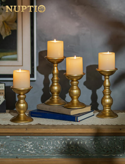2 Pcs Gold Pillar Candle Holders, Gold Candlestick Most Ideal for 3" Pillar Candles, Gifts for Wedding, Party, Home, Spa, Reiki, Votive Candle (S + L)