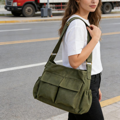 VODIU Canvas Messenger Bag Large Hobo Crossbody bags for Women,Men, Shoulder Tote Handbags with Laptop pocket Green