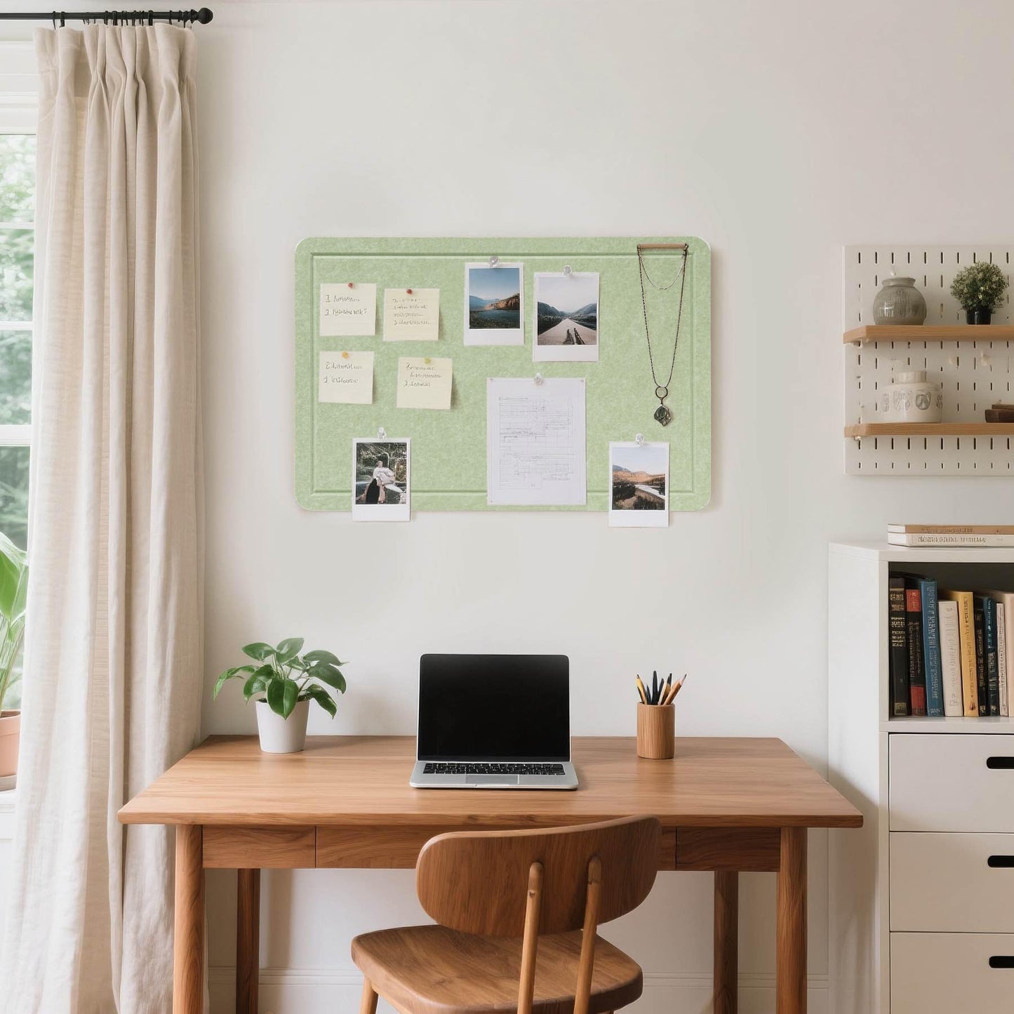 Lightomorrow Bulletin Board, 24 x 18 Inches Cork Board Alternative Decorative Felt Pin Board with Safe Removable Adhesives & 26 Push Pins for Home Office Classroom Walls-Avocado Green