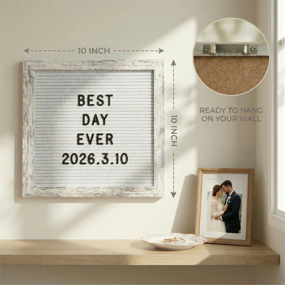C CRYSTAL LEMON Rustic White Felt Letter Board 10x10 Inch, 336 Letters Numbers & Symbols, Changeable Message Board with Wooden Frame, Wall Mount or Stand