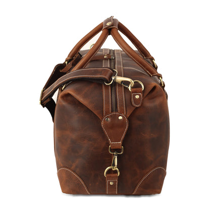 KomalC Leather Travel Duffle Bags for Men and Women Overnight Weekend Bag, Sports Gym Duffel (Dark Tan)