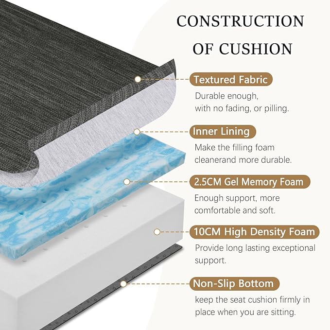 baibu Extra Large Dual-Layer Gel Memory Foam Recliner Cushions for Elderly, 20x20x5 Inch Thick Non-Slip Recliner Seat Cushion Suitable for Couch for Easy to Stand Up & Reduce Hip & Lumbar Pain, Black