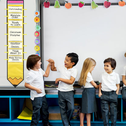 Student Behavior Chart for Classroom Management Pencil Shape Kids Track Reward Incentive Chart Hanging Creative Bulletin Board with 40 Clips for Home Preschool Daycare Back to School Teacher Supplies