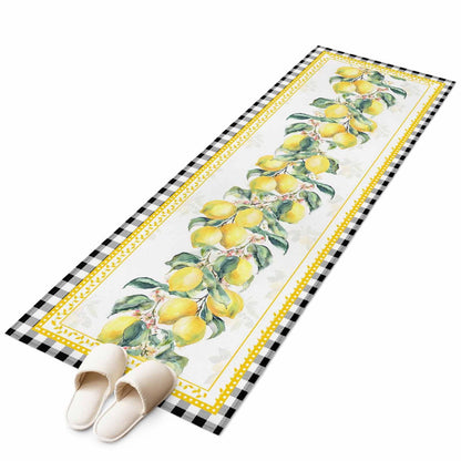 2'x6' Runner Rug, Yellow Lemon Washable Non-Slip Area Rugs for Hallway Kitchen Floor Bedroom Entryway, Summer Botanical Black White Plaid Pastoral StainResistant Laundry Carpet Decoration Indoor Mat
