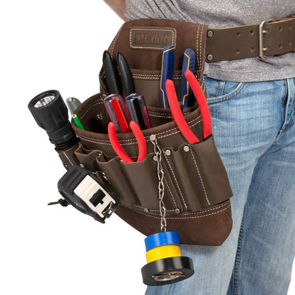 Estwing 8-Pocket Leather Electrician's Tool Pouch for Work and Tool Belts, Flashlight Loop, Tape Chain, Pliers Pockets, 3-inch Tunnel Loop