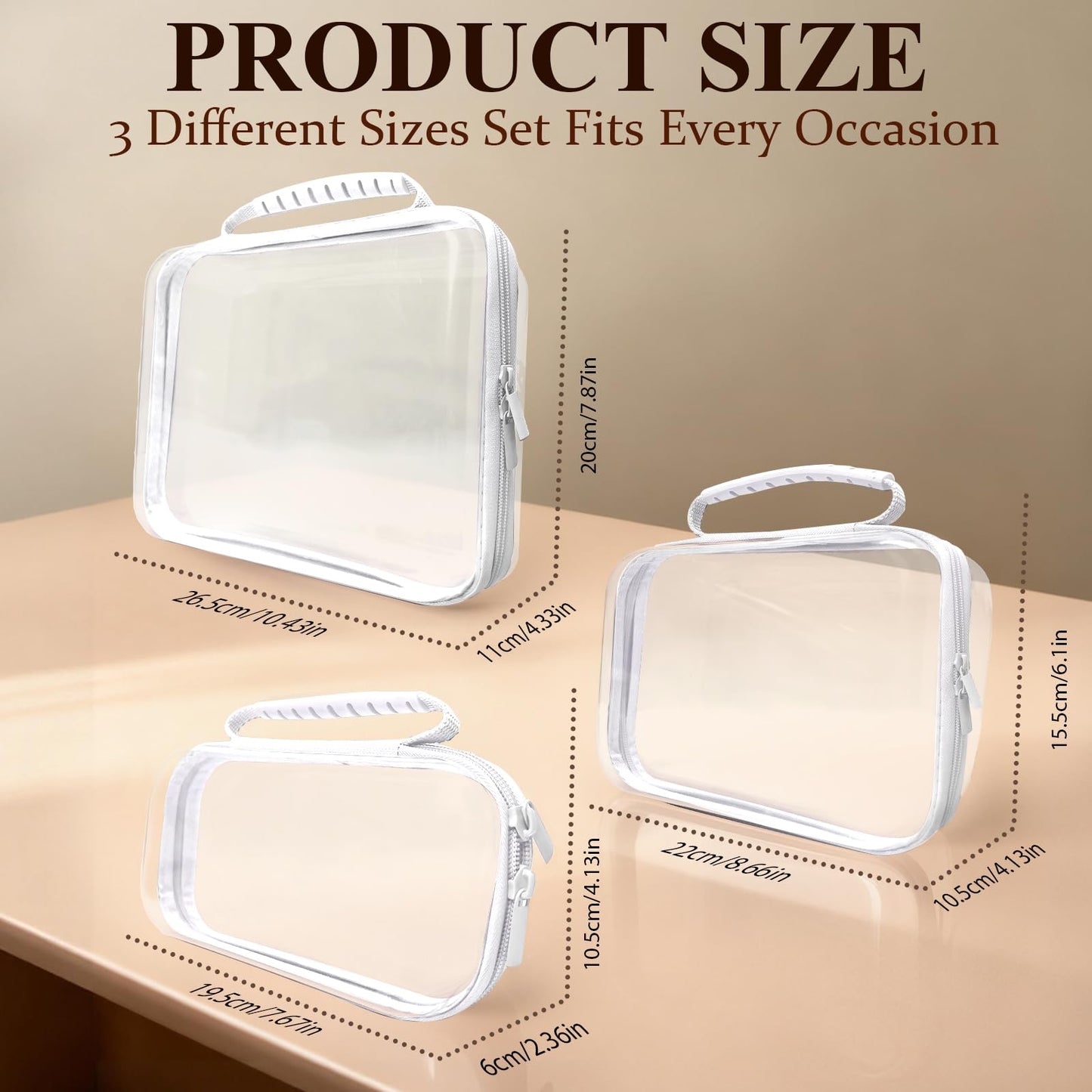 JeeVoya 3 PCS Clear Zipper Pouches with Handle, Diaper Bag Organizer, Clear Makeup Bags Hardshell Toy Storage Bins with Zipper Toiletry Pouch Bag for Cosmetics Pencils Puzzles, Building Blocks(White)