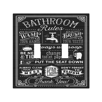 Family Funny Bathroom Rule Decorative Double Toggle Outlet Switch Wall Plate Home Western Bath Tub Toilet Washroom Inspirational Quote 2-Gang Light Switch Cover Electrical Receptacle Face Plate Cover