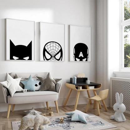 Baccone Spiderman Wall Art Boys Room Canvas Wall Decor Black White Wall Art Spiderman Pictures Painting Boys Posters Nursery Artwork for Living Room Bedroom 12x16 Inch Unframed Set of 3