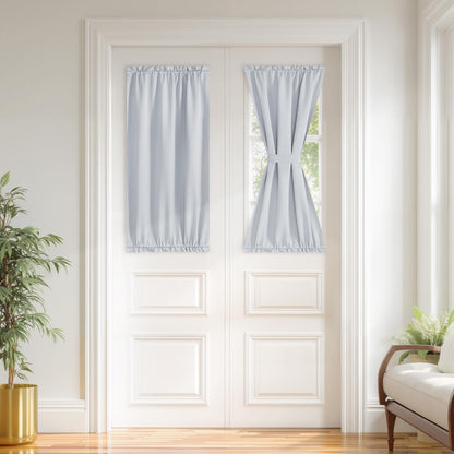 PONY DANCE Greyish White Back Door Curtains for Door Window, 100% Blackout Dual Rod Pocket Privacy French Curtain for Kitchen, Thermal Insulated Small Window Drapes for Classroom, W25 x L40, 1 Panel