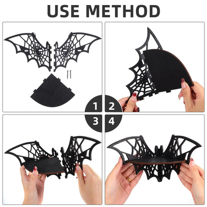 Zerodeko 2 PCS Crystal Shelf Display: Bat Shaped Corner Shelves Wooden Wall Corner Shelf Wall Floating Shelf Gothic Spooky Art Decoration for Home Bedroom Kitchen