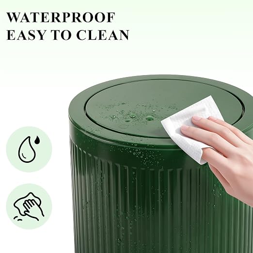 JiatuA Small Bathroom Trash Can with Lid, 2.1 Gallon Garbage Can with Pop-Up Lid Trash Bin Round Wastebasket for Kitchen Bedroom Office Living Room Toilet College Dorm, Green