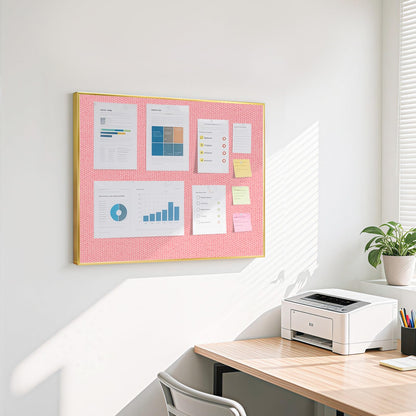 QUEENLINK Linen Bulletin Board 24" x 18", Fabric Pin Board with Gold Aluminum Frame, Decorative Vision Board for Home Office, Bedroom & Dorm Wall Decor, Includes 10 Push Pins, Pink