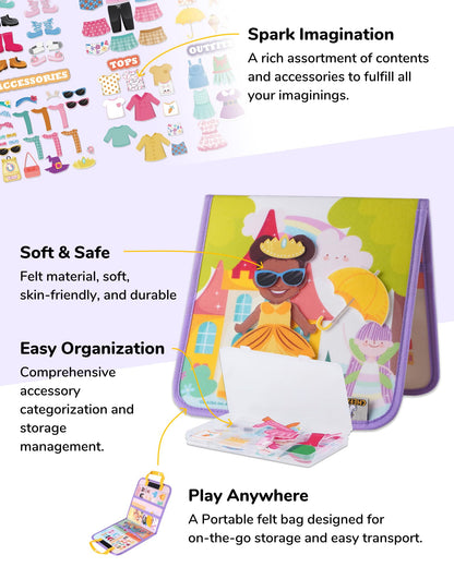 CHEFAN Felt Dress-Up Dolls Set, Pretend Play Dress Up Game with Felt Board, Outfit and Accessory Pieces, Preschool Graduation Gift for Girls Age 3+