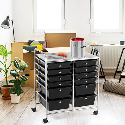 LDAILY 12 Drawer Rolling Storage Cart, Craft Cart Organizer on Wheels w/Metal Frame, Large Capacity & Smooth Drawer, Rolling Cart w/Drawers for Classroom, Office