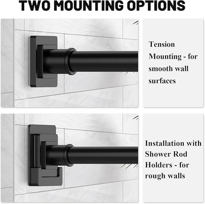 UIOSANRT Matte Black Shower Curtain Rod 31-68 inches, Stainless Steel Shower Rod & Tension Rod, Adjustable Tension Shower Curtain Rod for Bathroom, Windows, Closet