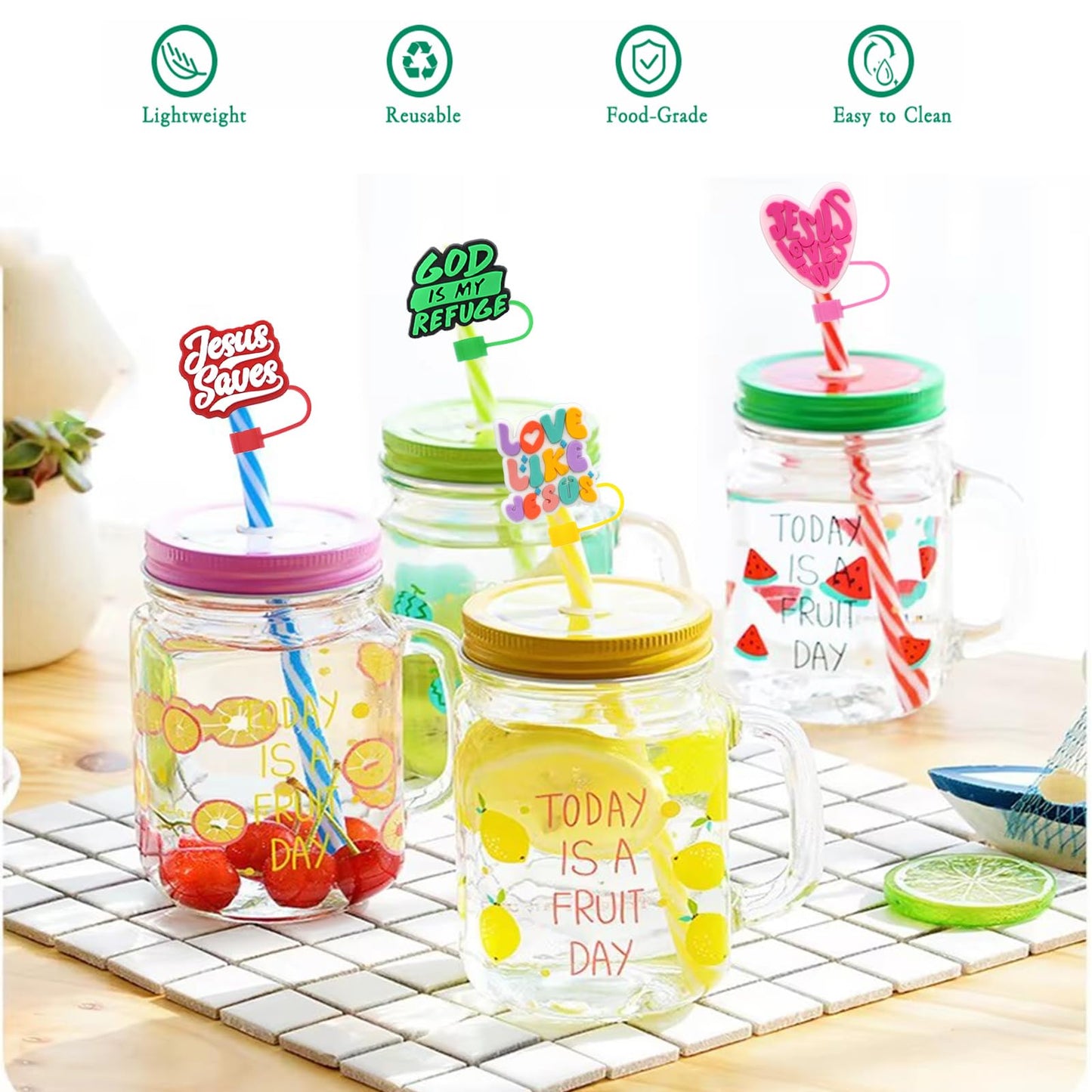 30 Pack Jesus Straw Covers Cap for Tumblers, 10mm Cute Dust-Proof Straw Topper for Water Bottles Stanley Cups Accessories Gifts For Women Party Favors