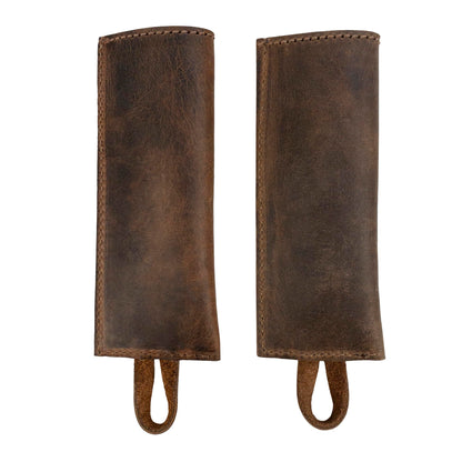 Cast Leather Co., Set of 2 Rectangular Pan Handle Covers, Sleeve for Metal Skillet Grip, Kitchen Accessories, Full Grain Leather, Handmade, Bourbon Brown