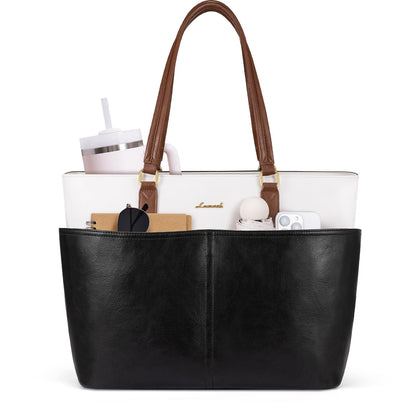 LOVEVOOK Work Tote Bags for Women, Vintage Leather 15.6 Inch Laptop Bag with Large Cup Holder, Teacher Nurse Medical Professional Computer Bag, Office Briefcase Handbag Gift