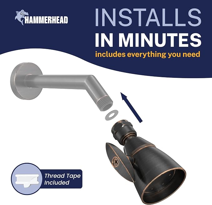 HammerHead Showers® SOLID METAL 2 Inch High Pressure Shower Heads OIL RUBBED BRONZE – California Compliant 1.75 GPM Low Flow Rate High Flow Shower Head with ADJUSTABLE SPRAY PATTERN Fixed Shower Head