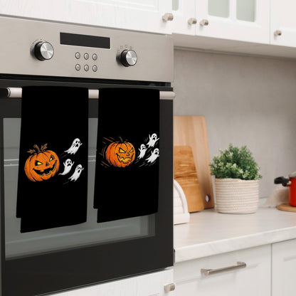 EGBTL Halloween Pumpkin Ghost Kitchen Towels, Halloween Hand Towels for Bathroom Decor, Funny Spooky Pumpkin Ghost Black Dishcloths Dish Towel for Kitchen 16x24 Inches Set of 2