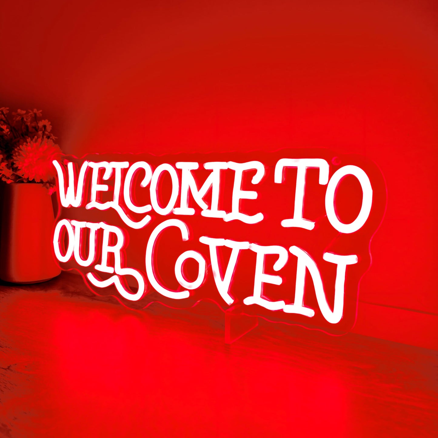 Welcome to Our Coven Red Neon Sign Witchy Room Decor Gothic Aesthetic Light Mystical Gift USB Powered with Dimmer for Bedroom Home Party Wall Decor
