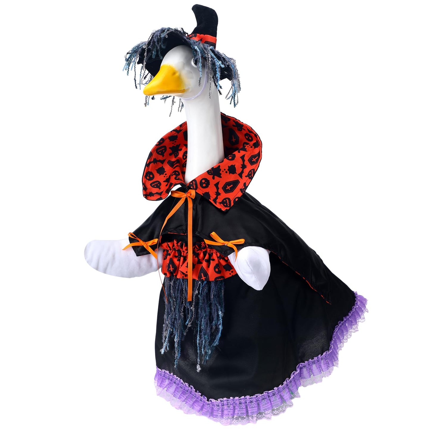 Cutecrop Halloween Goose Outfit Witch Goose Clothes for 23" High Cement or Plastic Lawn Clothing Porch Garden Costume for Yard Lawn Outdoor Garden Patio Statue Holiday Decor